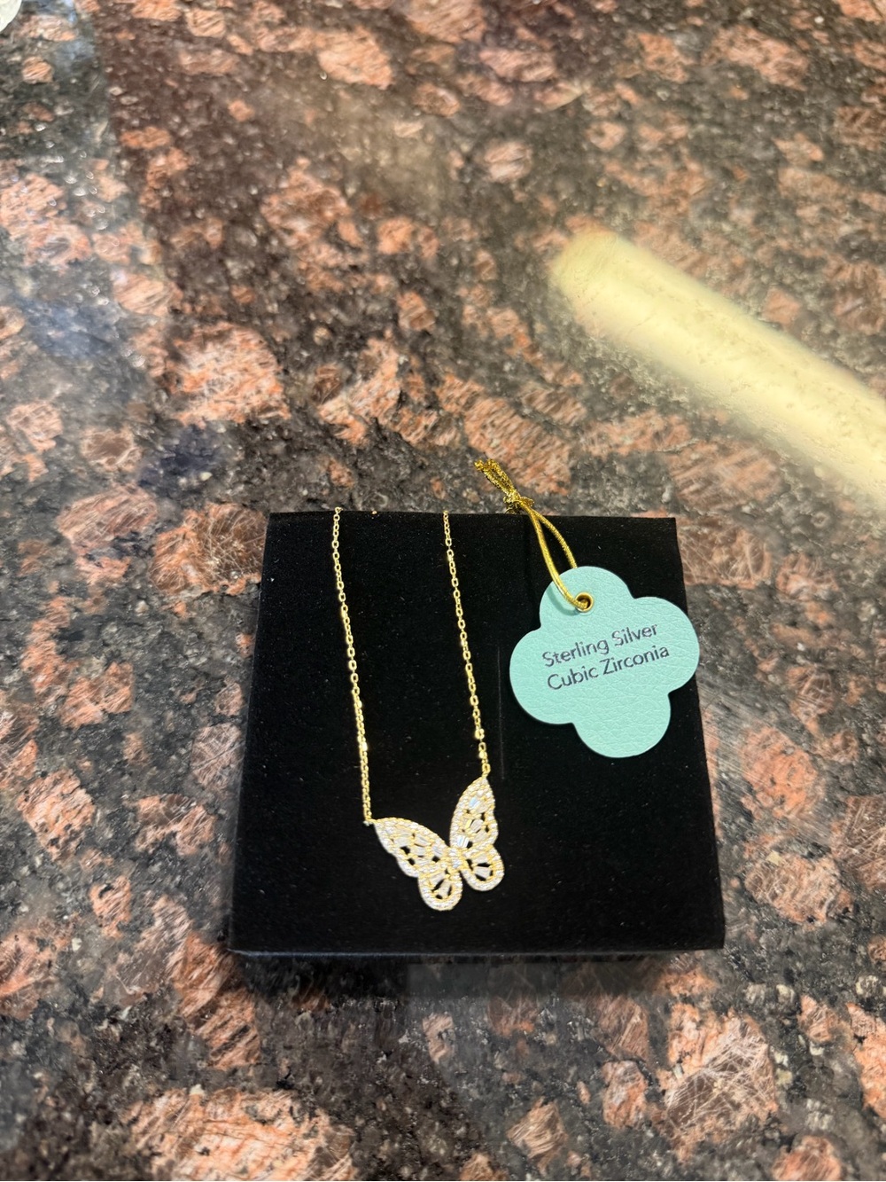 Sterling Silver Gold Butterfly Cubic Zirconia Necklace